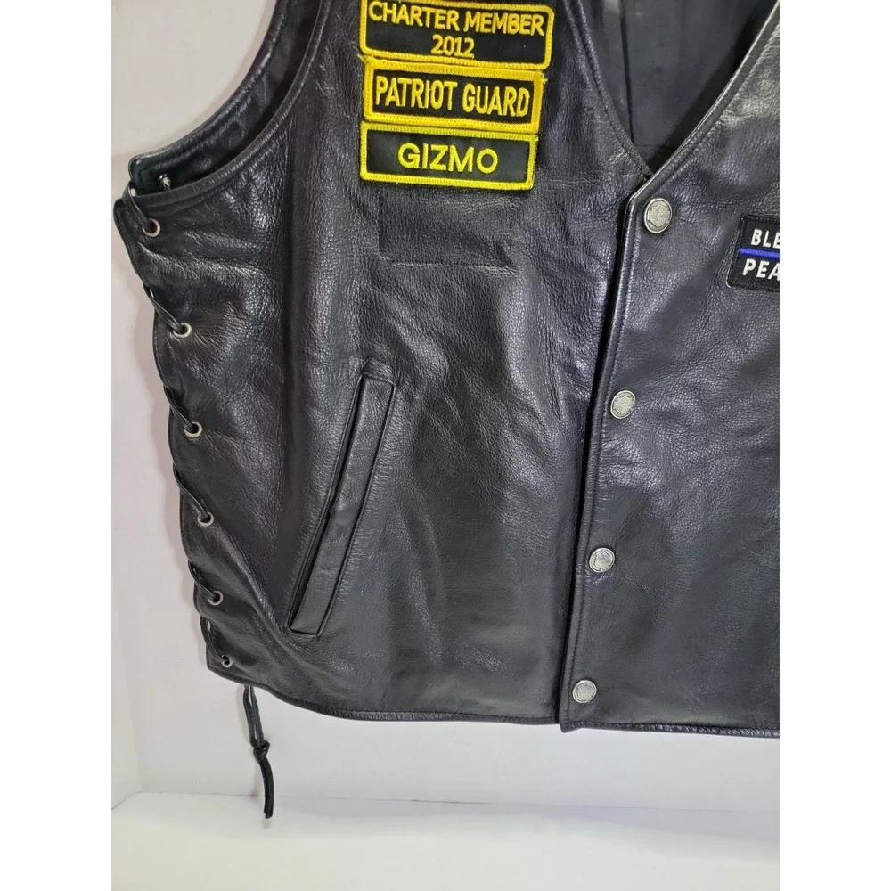 Harley‎ Davidson Black Leather Vest Size Large With Multiple Patches RN # 103819
